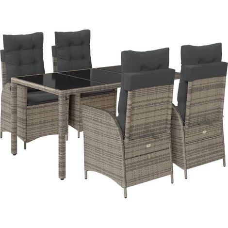vidaXL Set da Pranzo da Giardino 5 pz con Cuscini in Polyrattan Grigio (1/5)