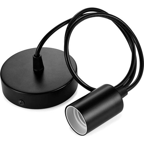 BDD Suspension E27 avec anneau à vis 100 cm Cordon en tissu réglable Abat-jour compatible Douille idéale pour les suspensions de cuisine Noir (1/4)