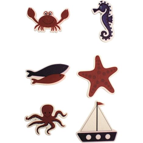 Glorex Holzsticker Maritim Meerestiere 6 Stück Bastelmaterial