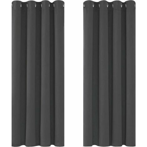 Rideaux occultants isolants thermiques 117x138 cm – 100% polyester triple-tissage – Protection contre lumière et froid – Lot de 2 pièces gris foncé (1/5)