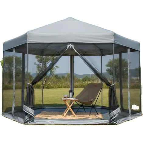 Carpa tipo cenador, 3,6 m x 3,1 m, fibra de poliéster 201T, postes de acero, apta para 3/4 usuarios, una sola capa. (1/5)