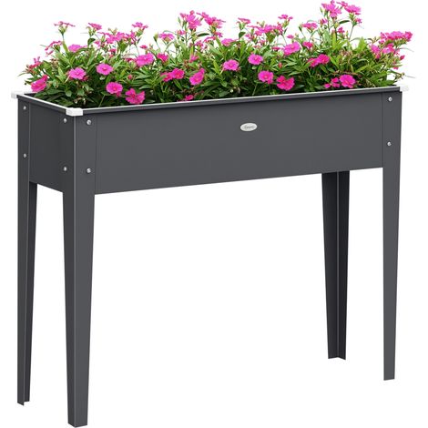 Quadratisches Hochbeet mit Abflussloch, verzinkter Stahl, 100 x 30 x 80 cm, grau