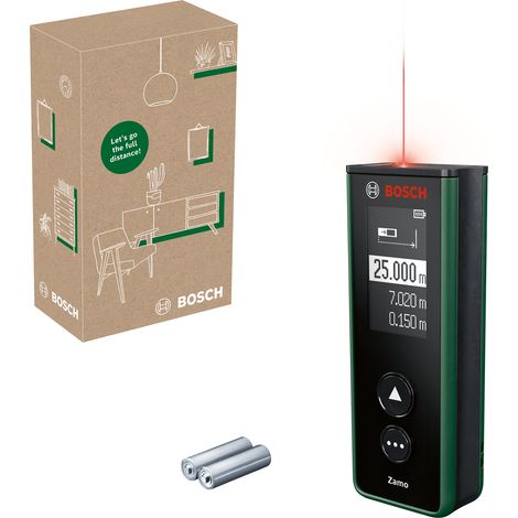 Bosch Laser-Entfernungsmesser Zamo der 4. Generation (einfaches und präzises Messen bis 25 m, Akkus über USB-C® aufladbar, mit Adapterschnittstelle, im E-Commerce Karton)