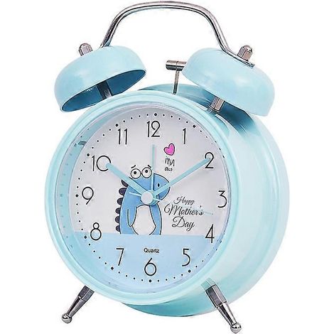 Réveil silencieux de style écolier avec lumière, idéal pour une table de chevet. Caractéristiques : Y35 4 pouces (bleu). (1/4)
