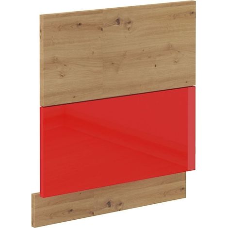 Frontblende für integrierten Geschirrspüler 60 cm Eiche Artisan + Rot Hochglanz (1/2)