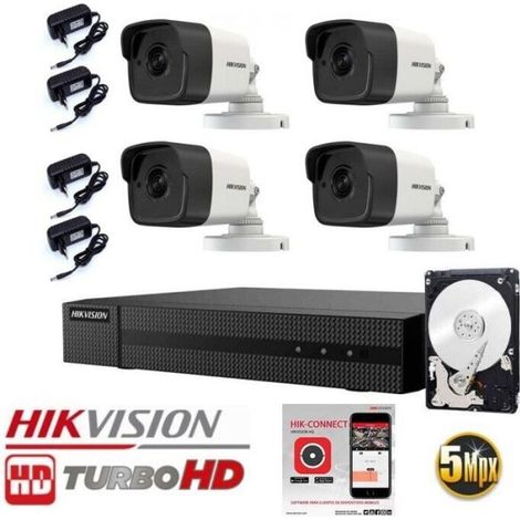 KIT VIDEOSORVEGLIANZA HIKVISION DVR 4 CANALI 3K TELECAMERE BULLET 5 MPX HD 500GB