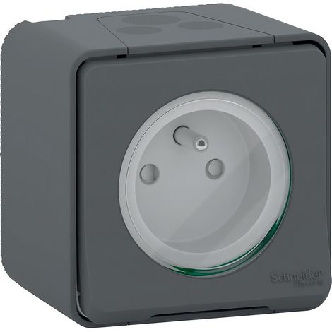 Schneider Electric – Prise de courant saillie blanche Mureva Styl – IP55 – IK08 – Pour installations extérieures – Résistante aux chocs – 16A 230V