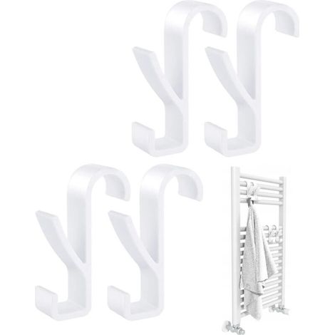 Radiator hook, Set of 4, Bathroom towel, Towel dryer, Flexible hanging, For all standard radiators, White plastic (2.5 x 9.5 x 5.8 cm) (White) (1/5)