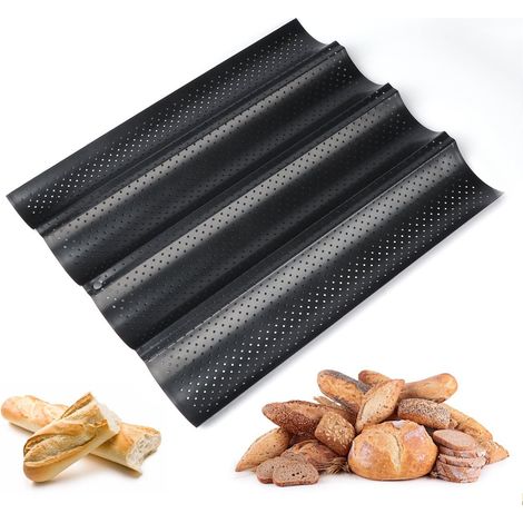 Plaque à pain perforée 4 baguettes – Moule pâtisserie anti-adhésif réversible en acier inoxydable, 32 x 28 cm (1/5)
