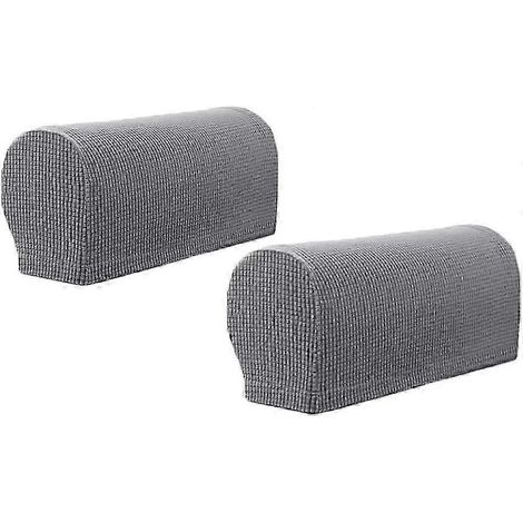 Lot de 2 housses d'accoudoirs extensibles gris clair, compatibles avec les fauteuils, canapés et fauteuils inclinables. (1/5)