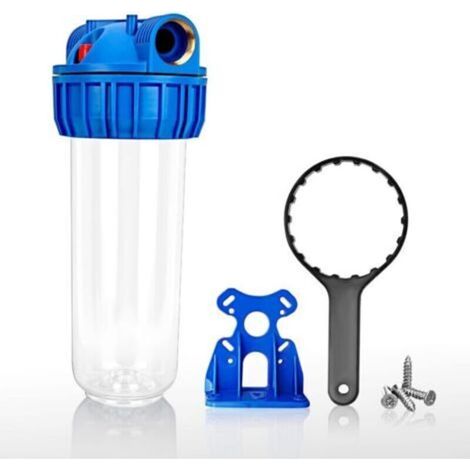 Filtre à eau transparent standard de 10 pouces – Carcasse renforcée avec raccords en laiton de 1 pouce (entrée/sortie) – Compatible avec systèmes de filtration domestique et professionnels
