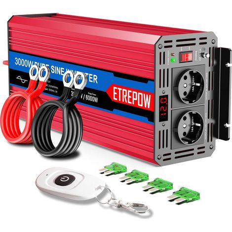 Convertisseur 12V 230V Pur Sinus 3000W Onduleur à Onde Sinusoïdale Pure Transformateur avec Télécommande (1/5)