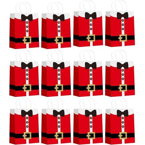 Set mit 12 Weihnachtsmann-Geschenktüten, Kraftpapiertüten mit Weihnachtsmann-Knopfmuster, Süßigkeitentüten, Geschenktüten für Geschenke und Partys
