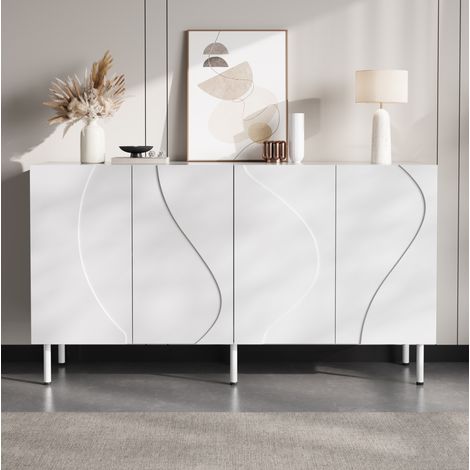 MEUBLIV Credenza bianca 140 x 40 x 77,5 cm – 4 ante push-to-open (1/5)
