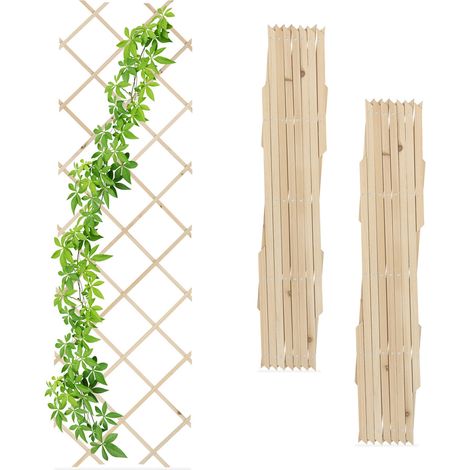 Relaxdays Guías Plantas Trepadoras, Set 3, Celosías Extensibles, Enrejado Enredaderas Pared, 180x60cm, Madera, Natural