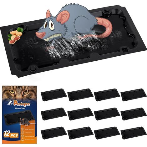 Piege a Souris 12 PCS, Tapis De Colle Anti - Souris pour Piège à Souris Plaque Adhésive Imperméable à l'eau, Produit Anti - Souris Efficace, pour Cuisine Chambre Balcon Garage (1/5)