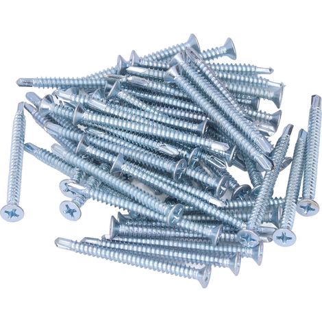 50 Vis autoperceuses tête plate 4.2x50mm, acier zingué, lot pour fixation et assemblage (1/5)