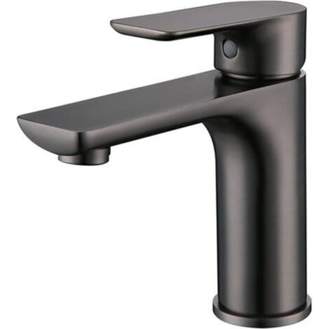 Robinet en acier inoxydable gris pour lavabo de toilettes, sortie eau chaude et eau froide avec tuyau d'arrivée de 60 cm