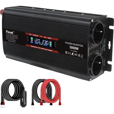 Onduleur, Onde Sinusoïdale Modifiée, Ports USB Doubles, 3000W 12V 24V noir (1/2)