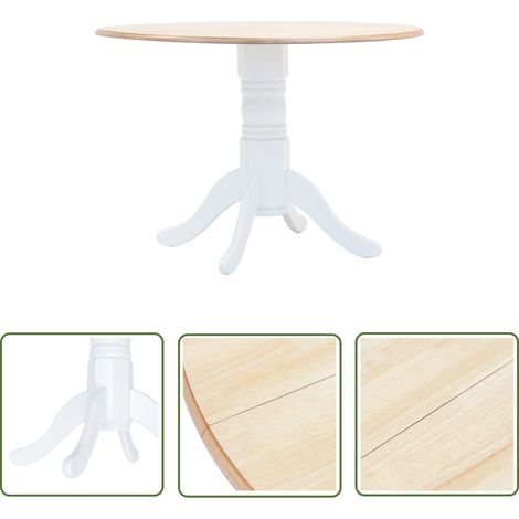 The Living Store Table à manger Blanc et marron 106 cm Bois d'hévéa massif - Table À Manger - Table Ronde - Table Blanche - Meuble Salle À Manger - Mobilier Intérieur (1/5)