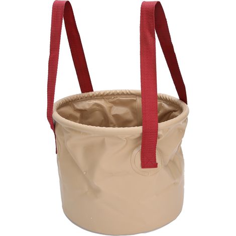 Seau à eau pliable d'extérieur, portable, pour barbecue et camping, 10 L (beige) (1/5)