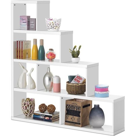 Wooden 6 Cube Ladder Bookcase 5 Tier L-Shaped Corner Bookshelf Freestanding (1/5)