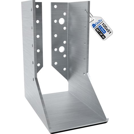 Lot de 50 Sabots de poutre 51 x 105 mm – Galvanisés – Chaussures de poutre robustes – Connecteurs de suspension pour charpente bois – GeZu Impex