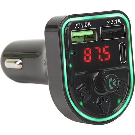 Adaptateur Bluetooth Voiture avec Émetteur Radio FM, Kit Mains Libres Appel, Chargeur USB Allume-Cigare, Lumière Colorée (1/5)