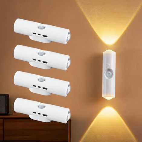Lampe d'ambiance LED intelligente rechargeable avec détecteur de mouvement, sans perçage, à changement de couleur, idéale pour les escaliers, les armoires et les placards (lot de 4, blanc, 3 couleurs) (1/5)
