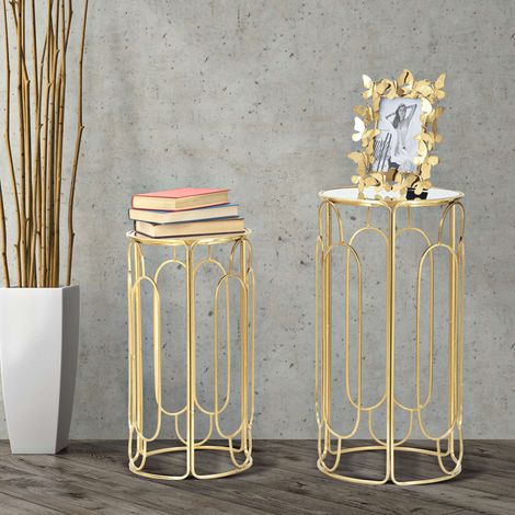 Couchtisch-Set Kuldig, 2-tlg., Rund, Tischplatte Transparent, 37x37x70h cm, Gold (1/5)