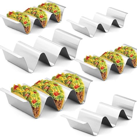 Support à Tacos en Acier Inoxydable, Lot de 6, Rack pour 3 (1/5)