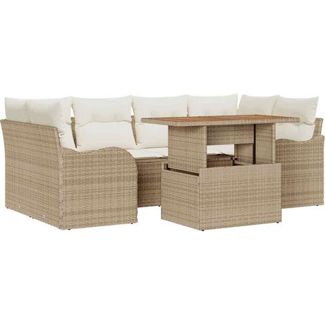 Garden Sofa Set with Storage 7 pcs Beige Poly rattan vidaXL