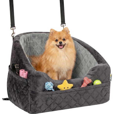 PawHut Dog Car Seat, Detachable Dog Booster Seat with Seat Belt, Grey (1/5)