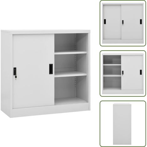 Büroschrank mit Schiebetür Hellgrau 90x40x90 cm Stahl - Aktenschrank - Büroorganisation - Stauraum - Schreibtischschränkchen - Metallschrank