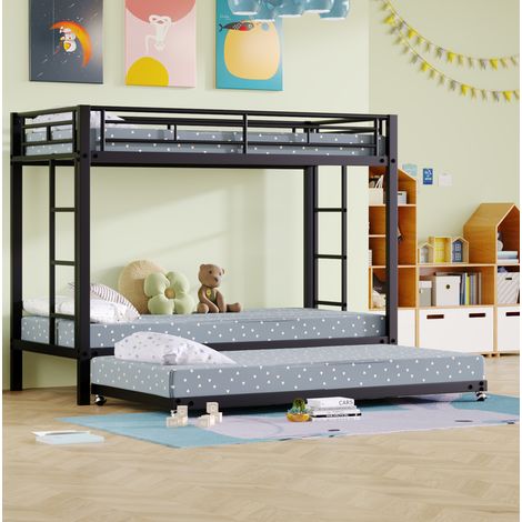 Etagenbett Metall schwarz 90x200 cm mit ausziehbarem Rollbett, inklusive Lattenroste (1/5)