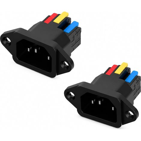 Lot de 2 Prises IEC320 C14,Fiche à Connexion Rapide sans Soudure IEC C14 pour Montage sur Panneau, Prise d'alimentation modulaire C14 10A 250V pour Montage sur Panneau,Ordinateurs,serveurs(Noir) (1/5)