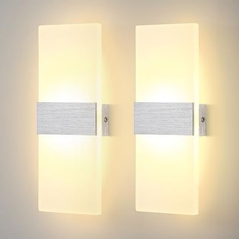 Set di due applique a LED in acrilico da 6W, con illuminazione verso l'alto e verso il basso, adatte ad ambienti interni come corridoi e camere da letto, con luce bianca calda. (1/4)