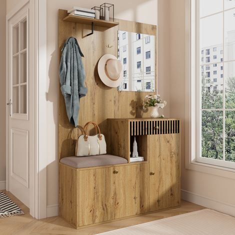 Mueble recibidor con espejo y zapatero MDF 110 cm OKMYHOME (1/5)