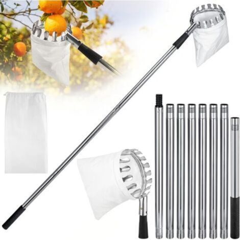 Pince À Fruits 3.5m Avec Perche Acier Inoxydable Et Sac Cueillette Pomme Orange Poire Citron