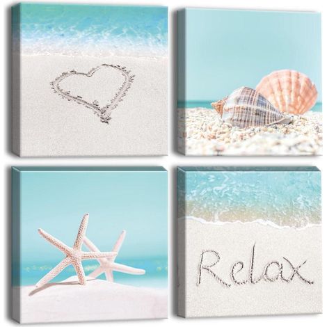 Leinwandbilder 4 Teilig Muschel Seashell Starfish und Strand 30x30cm (1/5)