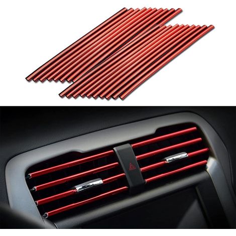 20 bandes décoratives pour grilles d'aération de voiture, baguettes de finition en PVC pour sorties d'air, accessoires de décoration intérieure pour voiture (rouge)
