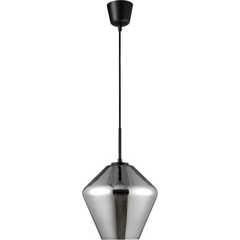 Merano Georgia 23cm Dôme Suspension Plafonnier Chrome Verre Noir Métal Noir Tissu Fil LED E27