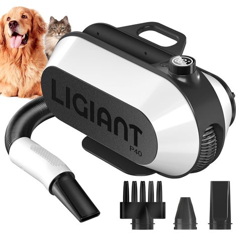 Sèche-Cheveux pour Chien Blower, Silencieux (40 DB Mode Chat), 3 Buses en 1, Vitesse (1/5)