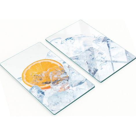 Tablas de cortar de cristal para cocina con estampado de hielo naranja, 2 x 30 x 52 cm. (1/5)
