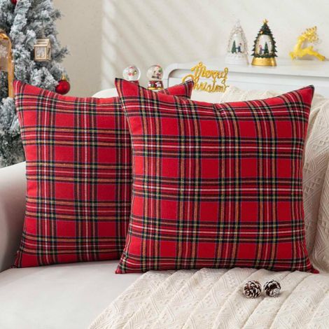 Kissenbezug 45x45 Weihnachten Kissen Kissenhülle Rot Schwarz Kariert Weihnachtskissenbezüge Plaid Schottischen Tartan Kopfkissenbezug Weihnachts Kissenbezüge für Sofa Wohnzimmer 2er Set (1/5)