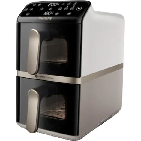 Friteuse électrique à air chaud 2 paniers 5L – 6 préréglages – Technologie de cuisson rapide – Écran tactile – Philips 4000 series