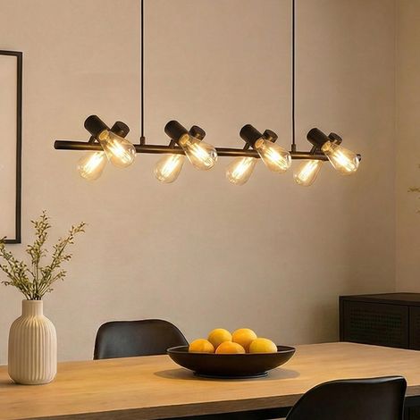 Mai & Mai Lampadario Sospensione 8W8, 120 CM, Metallo Base, Lunghezza Filo 100 CM, Altezza regolabile, Lampada da Soffitto a Sospensione per Camera da Letto, Cucina e Soggiorno, Nero, Alivetta (1/5)