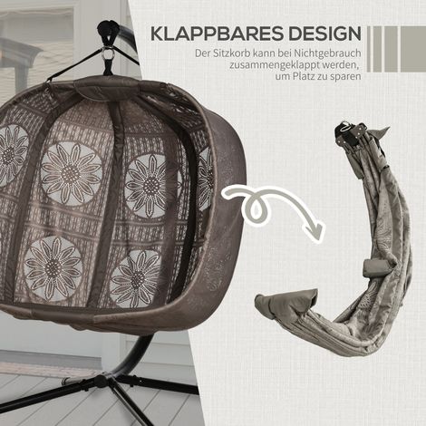 Fauteuil suspendu pour 2 personnes avec support, balançoire pliante et hamac avec coussin, tissu fleuri en maille, acier robuste (1/5)