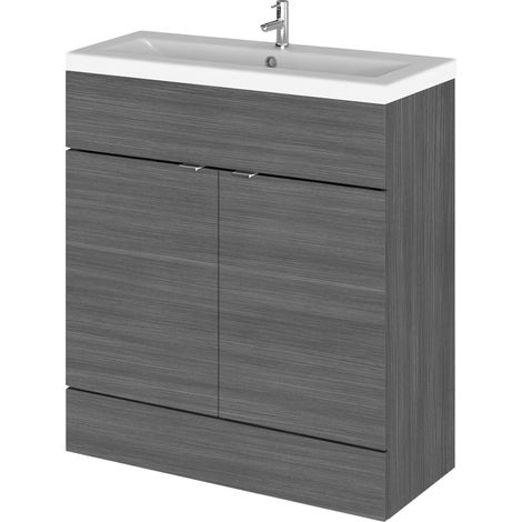 Alrewas Contemporary 2 Door Floor Standing Vanity Unit with Basin, Anthracite Woodgrain, 800mm