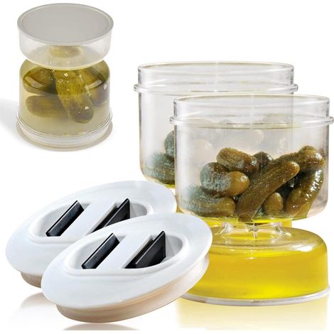 Pot à cornichons avec passoire à rabat et passoire pour concombre mariné, séparateur de jus, stockage des aliments scellé (2 pièces), blanc, 13 cm (1/5)